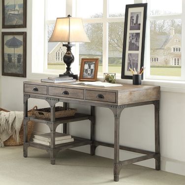 Gorden Weathered Oak and Antique Silver Desk
