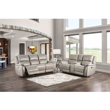 Gorgius Power Reclining Living Room Set In Light Gray