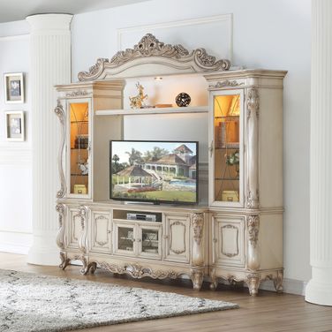 Gorsedd Antique White Entertainment Center - Side Piers and Bridge