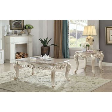 Gorsedd Coffee Table In Marble Top and Golden Ivory