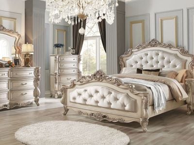 Acme Furniture Louis Philippe Collection 26730QSET 5 PC Bedroom Set with  Queen Size Bed, Dresser, Mirror, Chest and Nightstand in Platinum Finish