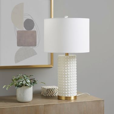 Grace Ivy Textured Dot Table Lamp In White and Gold