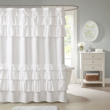 Grace Ruffled Shower Curtain In White
