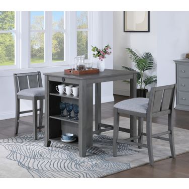 Graham 36 Inch 3 Piece Small Space Counter Height Dining Table with Shelves and 2 Chairs In Gray