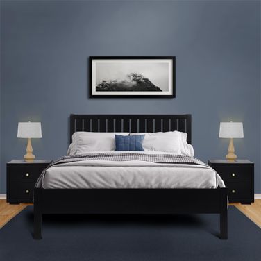 Graham Wooden King Platform Bed with 2 Nightstands In Black