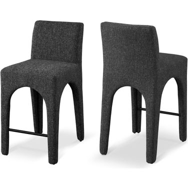 Gramercy Linen Textured Fabric Stool In Black