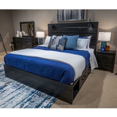 Granaport King Panel Bed with Storage In Dark Gray