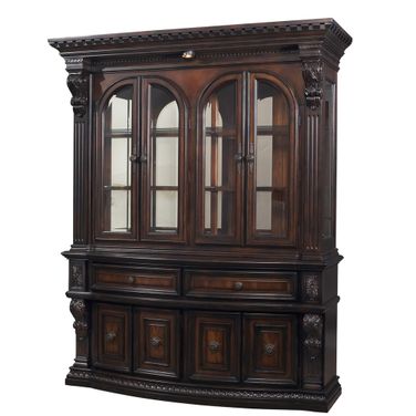 Grand Estates China Hutch Cabinet in Cinnamon and Weathered Black