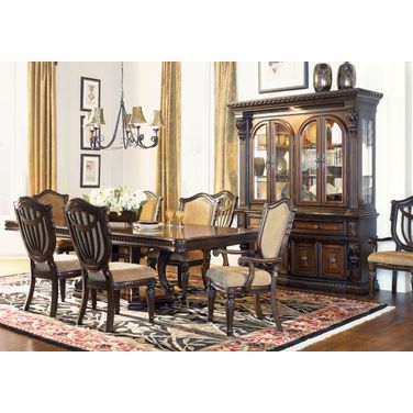 Grand Estates Extendable Dining Room Set in Cinnamon and Weathered Black