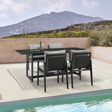 Grand Outdoor Patio 5-Piece Dining Table Set In Aluminum with Gray Cushions