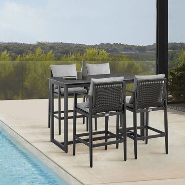 Grand Outdoor Patio Bar Table Set In Black and Dark Gray