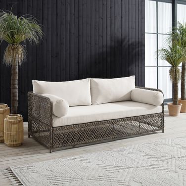 Granite Bay Wicker Outdoor Sofa In Creme and Stone
