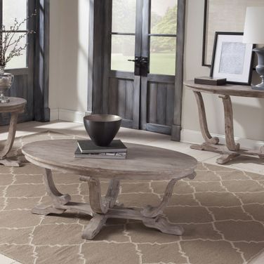 Greystone Mill Stone White Wash Oval Occasional Table Set