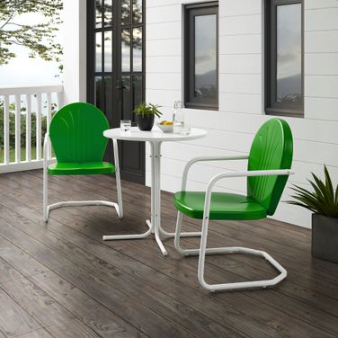 Griffith 3 Piece Retro Outdoor Bistro Set In Kelly Green Gloss and White Satin