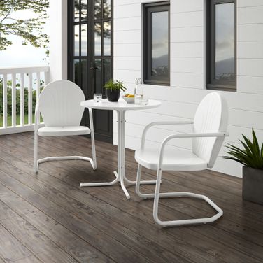 Griffith 3 Piece Retro Outdoor Bistro Set In White Gloss and White Satin