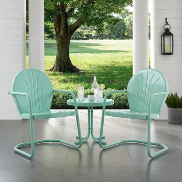 Griffith 3 Piece Retro Outdoor Chair Set In Aqua Gloss