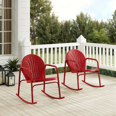 Griffith Retro Outdoor Rocking Chair Set of 2 In Bright Red Gloss