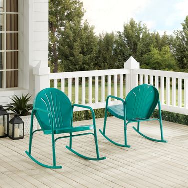 Griffith Retro Outdoor Rocking Chair Set of 2 In Turquoise Gloss