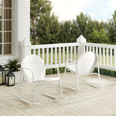 Griffith Retro Outdoor Rocking Chair Set of 2 In White Gloss