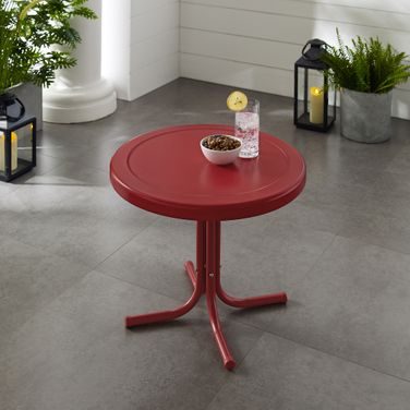 Griffith Retro Outdoor Side Table In Dark Red Satin