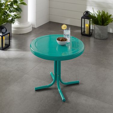 Griffith Retro Outdoor Side Table In Turquoise Gloss