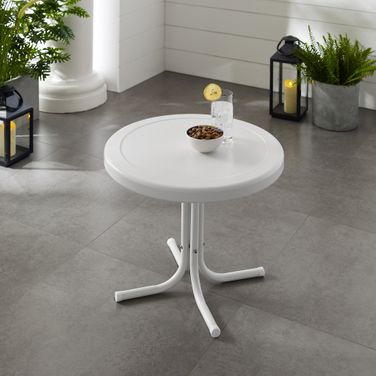 Griffith Retro Outdoor Side Table In White Satin