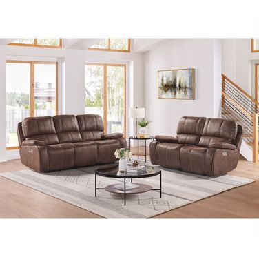 Grover Power Motion Living Room Set with Head Recliner In Brown