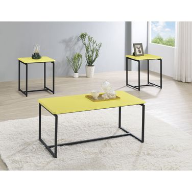 Gt 3 Piece Carbon Fiber Wrap 39.5 Inch Coffee Table and End Table Set In Yellow