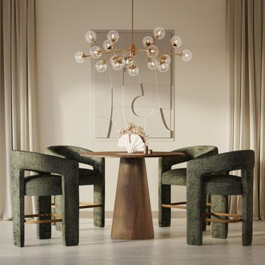 Gwen Luxury Five Piece Counter Height Dining Set with Upholstered Barstools In Forest and Natural