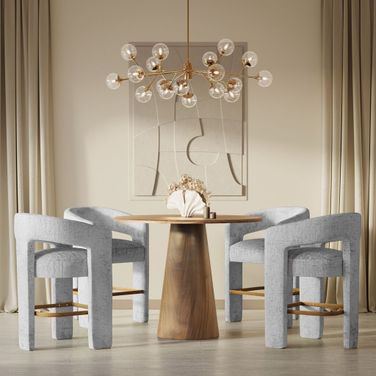 Gwen Luxury Five Piece Counter Height Dining Set with Upholstered Barstools In Gray and Natural