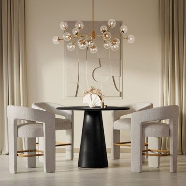 Gwen Luxury Five Piece Counter Height Dining Set with Upholstered Barstools In Natural and Black