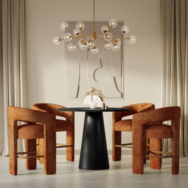 Gwen Luxury Five Piece Counter Height Dining Set with Upholstered Barstools In Rust and Black