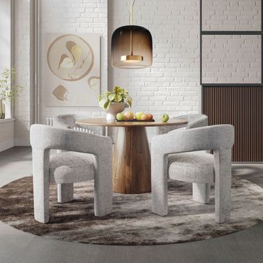 Nash Gwen Luxury Mid-Century Modern Five Piece Dining Set With Upholstered Chairs In Grey