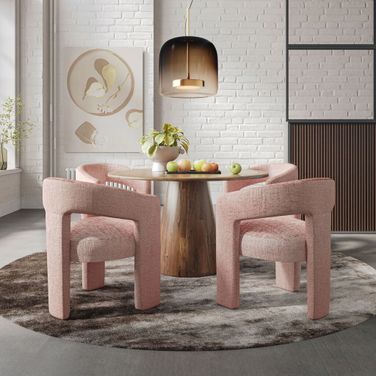 Nash Gwen Luxury Mid-Century Modern Five Piece Dining Set With Upholstered Chairs In Pink