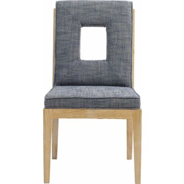 Gwendolyn Linen Textured Fabric Dining Side Chair Set of 2 In Navy and Natural