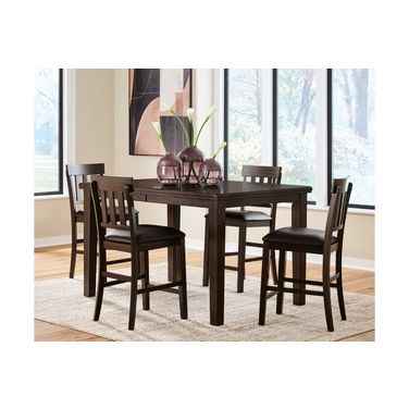 Haddigan Counter Height Dining Room Set In Dark Brown