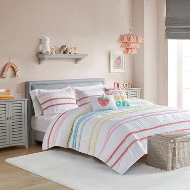 Haisley Cotton 5 Piece Queen Comforter Set with Chenille Trims In Pink