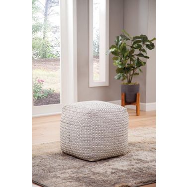 Hakim Square Handwoven Woolen Ottoman In Gray