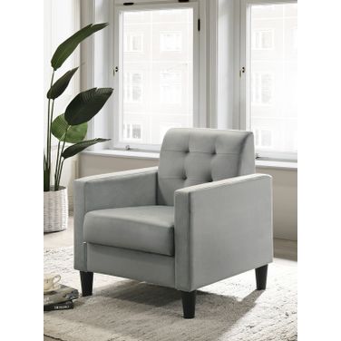 Hale 27.5 Inch Velvet Accent Armchair with Tufting In Light Gray