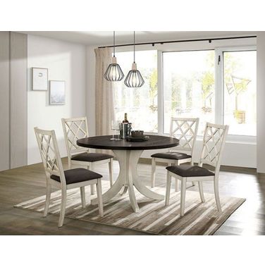 Haleigh Antique White And Dark Walnut Round Dining Room Set