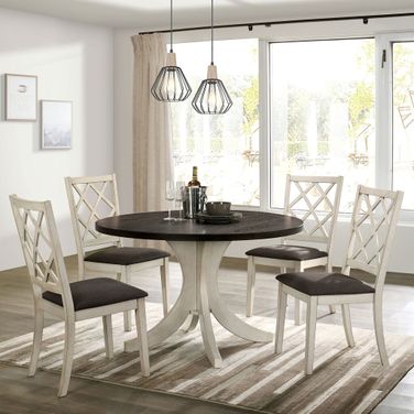 Haleigh Round Dining Table In Antique White and Dark Walnut