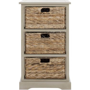 Halle Vintage Grey 3 Wicker Basket Storage Side Table