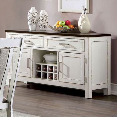 Halsey Server In Weathered White and Dark Walnut