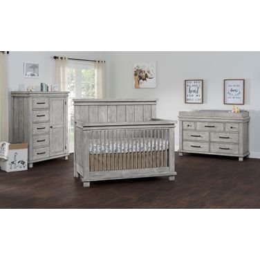 Hampton Convertible Kids Bedroom Set In Stone Wash