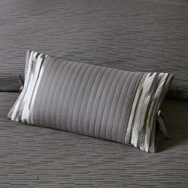 Hanae Cotton Embroidered Oblong Decorative Pillow In Grey