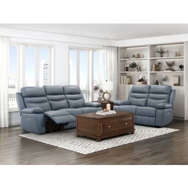 Hancock Power Double Reclining Living Room Set In Blue