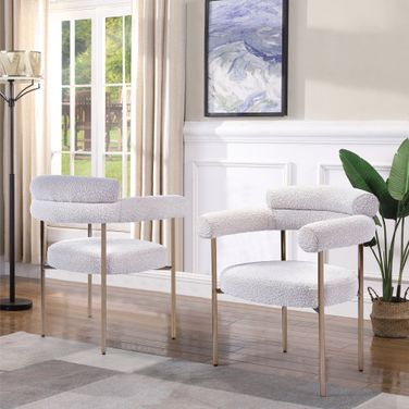 Harmonique Boucle Fabric Metal Arm Chair Set Of 2 In Cream