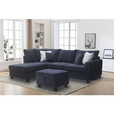Harmony 99"W Fabric Sectional Sofa In Black