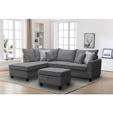 Harmony 99"W Fabric Sectional Sofa In Gray