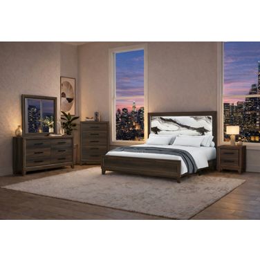 Harmony Upholstered Bedroom Set with LED In Dark Brown